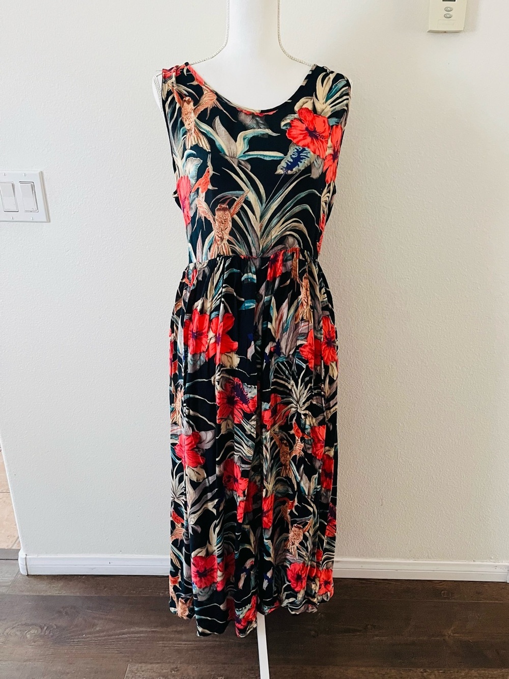 Bila Black Maxi Dress with Red Floral Print